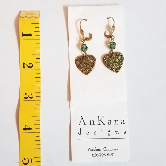 Hand Crafted Hearted Shaped Green Rhinestone Earrings - Picture 9 of 9